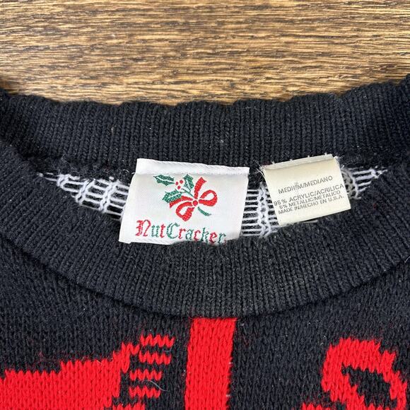 Vintage NutCracker Christmas Sweater Womens Medium Black Holiday Teddy Bear 90s - Picture 2 of 8